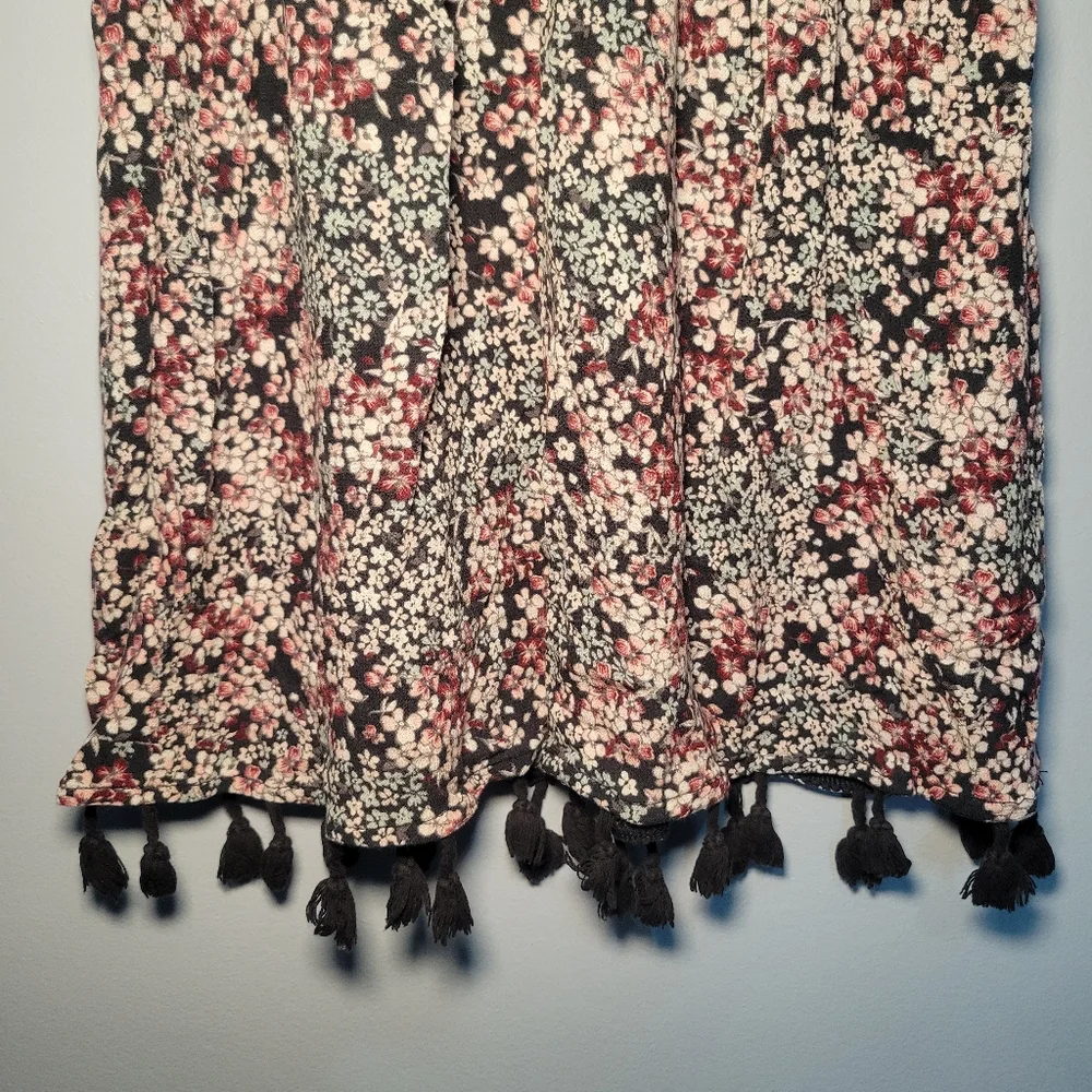 Knox Rose Floral Dress Maroon, Black‎ Juniors Size S Elastic wasit long sleeve